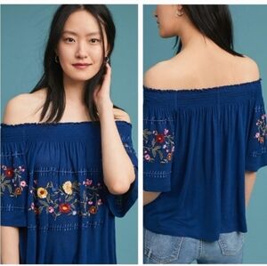 Anthropologie Ranna Gill Washoe Off the Shoulder Floral Embroidered Blouse